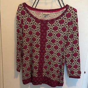 Dana Buchman Pink and Cream Floral Blouse